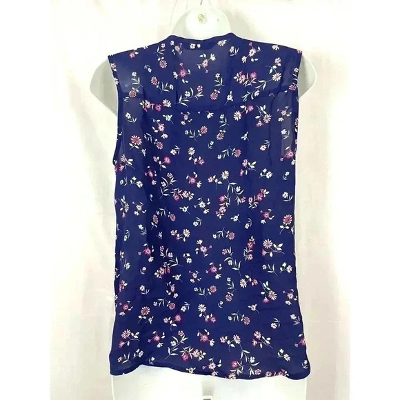 LC by Lauren Conrad Blue Floral Print Top Blouse SMALL Sleeveless - Picture 2 of 11